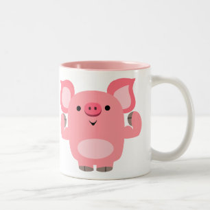 Caneca De Café Em Dois Tons Porco Muscled bonito dos desenhos animados