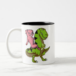 Caneca De Café Em Dois Tons Porco Riding T-Rex Dinossaur Engraçado Fazenda An
