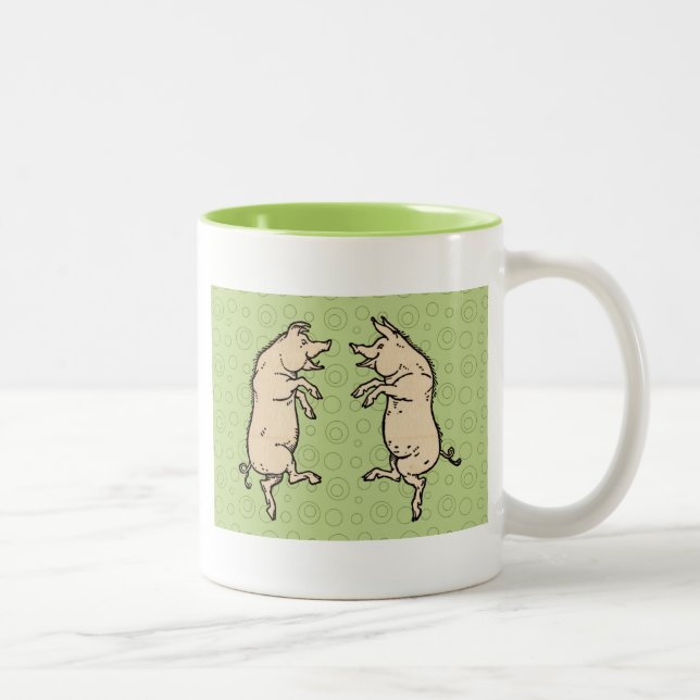 Caneca De Café Em Dois Tons Porcos Antigos para Dançar: Whimsical Vintage Pigg (Direita)