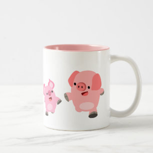 Caneca De Café Em Dois Tons Porcos de desenho animados em funcionamento