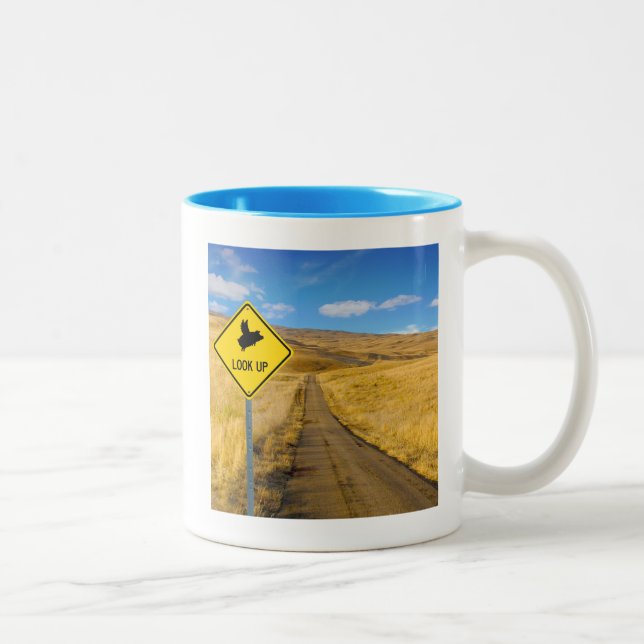 Caneca De Café Em Dois Tons Porcos Voando Acima do Sinal (Direita)