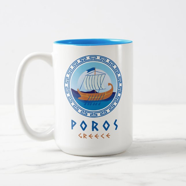 Caneca De Café Em Dois Tons Poros, Grécia Projeto de Navio Grego (Esquerda)