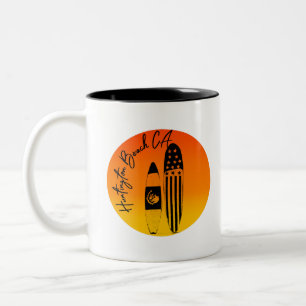 Caneca De Café Em Dois Tons Pôrs do sol e pranchas da praia de Huntington