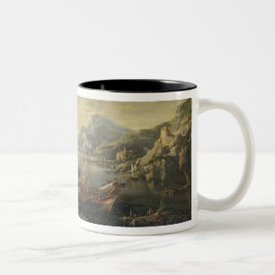 Caneca De Café Em Dois Tons Porto com farol e navios (óleo em canvas)