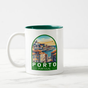 Caneca De Café Em Dois Tons Porto Portugal Viagem Art Emblem