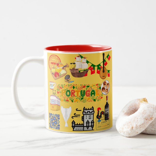Caneca De Café Em Dois Tons Portugal (Com Donut)