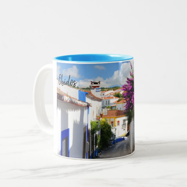 Caneca De Café Em Dois Tons Portugal Real - Óbidos (Frente Esquerda)