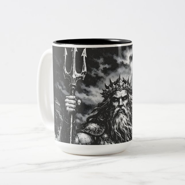 Caneca De Café Em Dois Tons Poseidon — Senhor das Profundezas por BurnsInHell (Frente Esquerda)