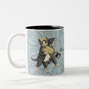 Caneca De Café Em Dois Tons Posh Cats Wedding Blue