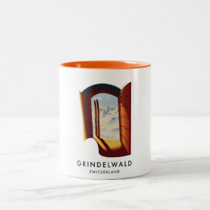 Caneca De Café Em Dois Tons Poster de esqui Suiça Grindelwald