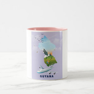 Caneca De Café Em Dois Tons Poster de mapa ilustrado da Guiana