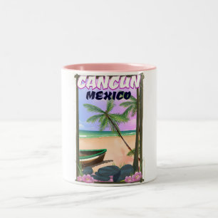 Caneca De Café Em Dois Tons Poster de praia de Cancun México.