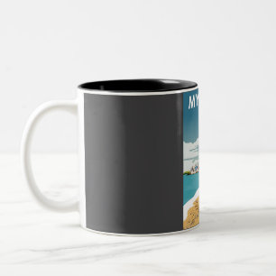 Caneca De Café Em Dois Tons Poster de viagens Cênico do Dia da Grécia do Mykon