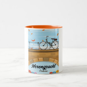 Caneca De Café Em Dois Tons Poster de viagens de Amsterdão do canal de