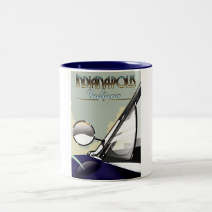 Caneca De Café Em Dois Tons Poster de viagens de carro vintage de Indianápolis