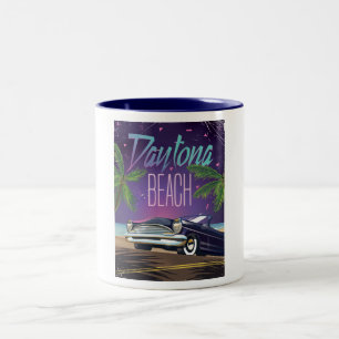 Caneca De Café Em Dois Tons Poster de viagens de Carro vintage de praia Dayton