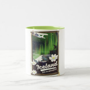 Caneca De Café Em Dois Tons Poster de viagens de estilo de vintage da Islândia