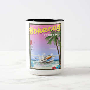 Caneca De Café Em Dois Tons Poster de viagens de praia de Boracay Filipinas
