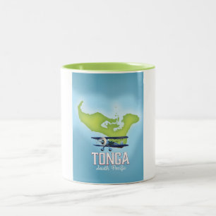 Caneca De Café Em Dois Tons Poster de viagens de Voo Tonga Map