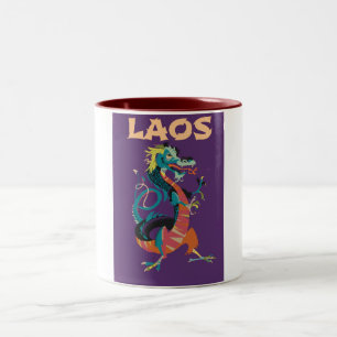Caneca De Café Em Dois Tons Poster de viagens do estilo de colheita Laos Drago