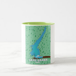 Caneca De Café Em Dois Tons poster de viagens do Lago Garda Itália