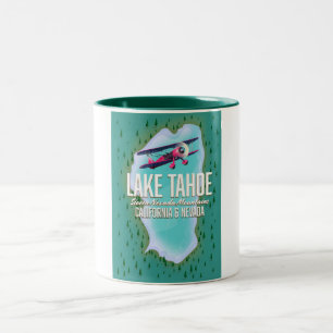 Caneca De Café Em Dois Tons Poster de viagens do mapa de Lake Tahoe