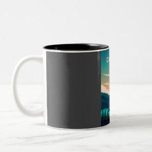 Caneca De Café Em Dois Tons Poster de viagens do Parque Nacional das Cascades 