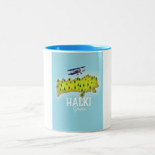 Caneca De Café Em Dois Tons Poster de viagens ilustrado do Mapa de Grécias Hal