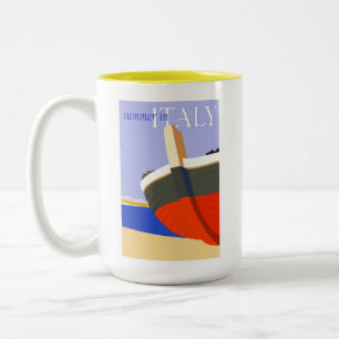 Caneca De Café Em Dois Tons Poster de viagens Italiano de Praia Retro Vintage