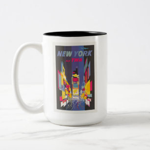 Caneca De Café Em Dois Tons Poster de viagens Nova Iorque Colorida Times Squar