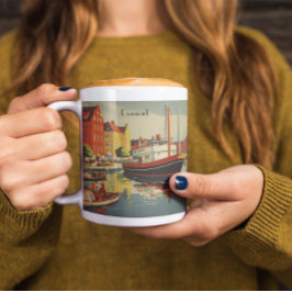 Caneca De Café Em Dois Tons Poster de Viagens vintage da Dinamarca personalizá