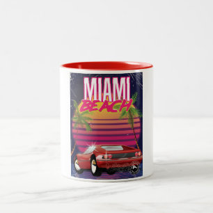 Caneca De Café Em Dois Tons poster de viagens vintage de praia de miami