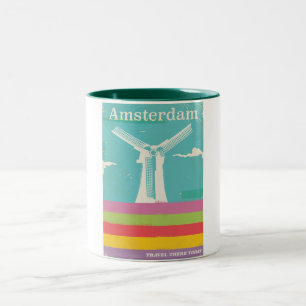 Caneca De Café Em Dois Tons Poster de viagens vintage retrô de Amsterdã