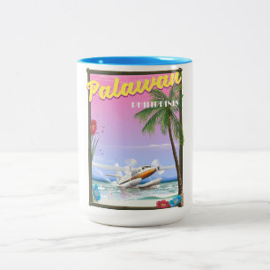 Caneca De Café Em Dois Tons Poster de voo das Filipinas Palawan