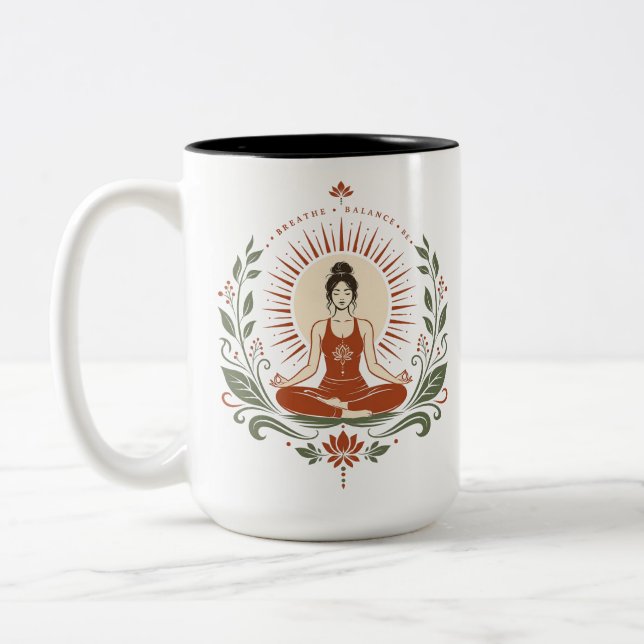Caneca De Café Em Dois Tons Pôster Respirar Equilíbrio Ser Mindfulness (Esquerda)
