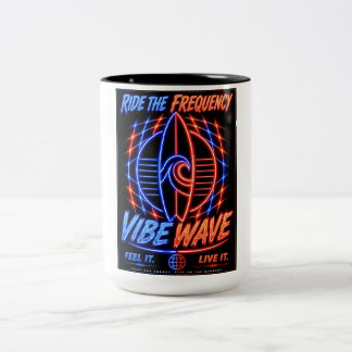 Caneca De Café Em Dois Tons Pôster Vibe Wave Neon Surf – Estética Retro Synthw