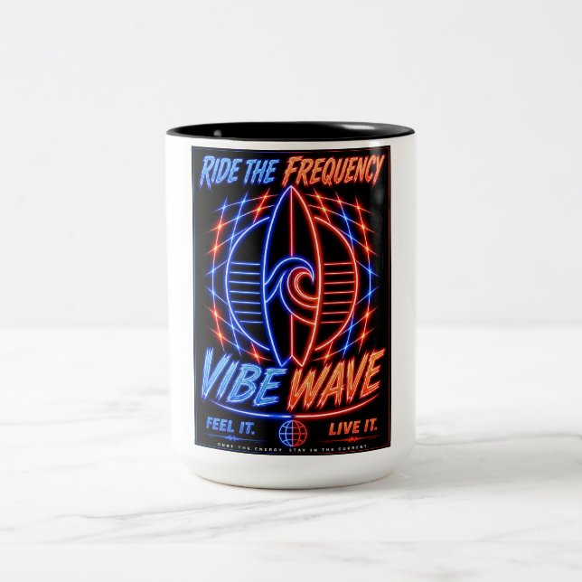 Caneca De Café Em Dois Tons Pôster Vibe Wave Neon Surf – Estética Retro Synthw (Centro)