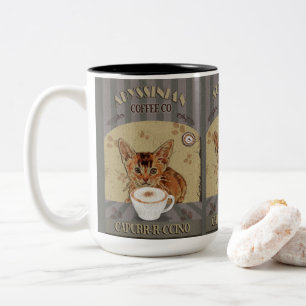 Caneca De Café Em Dois Tons Poster vintage Capurrcino de Café Abyssinian Cat