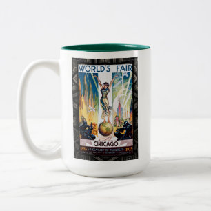 Caneca De Café Em Dois Tons Poster vintage da Feira Mundial de Chicago de 1933