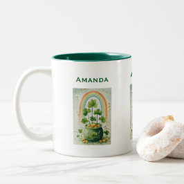 Caneca De Café Em Dois Tons Pote de Ouro e Arco-íris Vintage