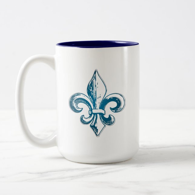 Caneca De Café Em Dois Tons Povo Francês Flor de Lys medieval fraternidade (Esquerda)