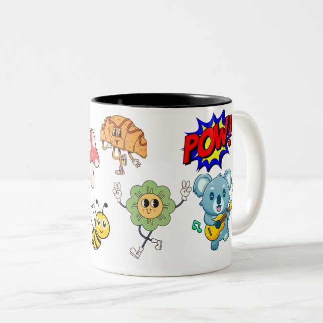 Caneca De Café Em Dois Tons POW! Caracteres - Design de Diversão de Animação R (Frente Esquerda)