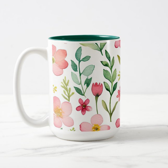 Caneca De Café Em Dois Tons Prado de Flores Silvestres (Esquerda)