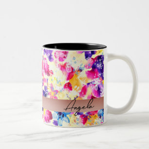 Caneca De Café Em Dois Tons Prado de Flores Silvestres Florais Rústicas