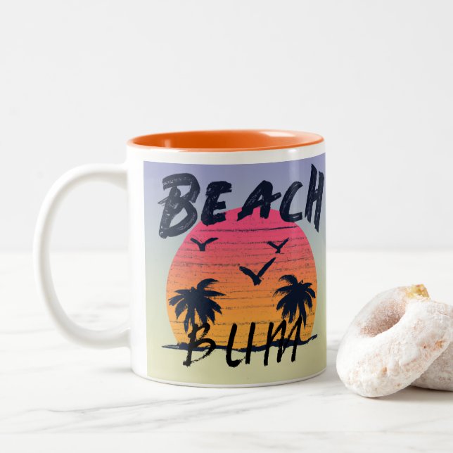 Caneca De Café Em Dois Tons Praia/costeiro/tropical/Havaí (Com Donut)
