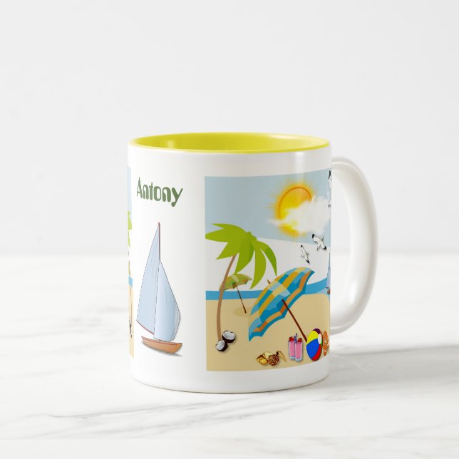 Caneca De Café Em Dois Tons Praia de Férias Tropicais (Frente Esquerda)