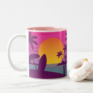 Caneca De Café Em Dois Tons praia de surf roxa