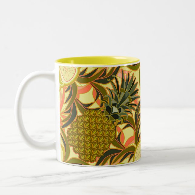 Caneca De Café Em Dois Tons Praia Sul Tropical Abacaxi (Esquerda)