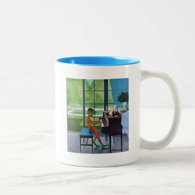 Caneca De Café Em Dois Tons Prática de Piano no Poolside (Direita)