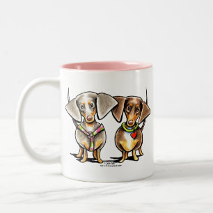 Caneca De Café Em Dois Tons Precipitando Dachshunds Dappled